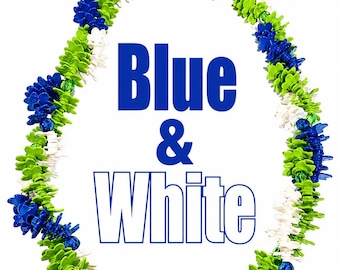 Graduation Lei Blue and White. Everlasting Double Strand LEGO LEI handmade with Love and Aloha.
