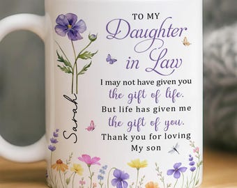 To My Daughter-In-Law Coffee Mug, Custom Birth Month Flower, In Law Gift For Her, Wedding Gift, Personalized Family Gift