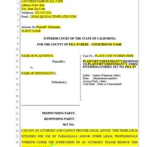 CA Form Interrogatories Response Shell | Legal Discovery