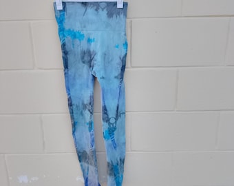 Reworked upcycled boho Hippie fairycore blue purple grey tiedye high waist leggings xs