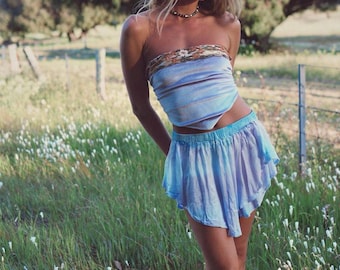 reworked upcycled Boho hippy fairycore  festival  tie dye flowy  mini skirt  6-8