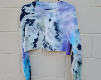 Jersey corto boho hippie fairycore morado negro verde tie-dye reciclado, talla pequeña