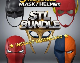 Paquete de archivos STL de máscara y casco estilo DC / Máscaras magnéticas portátiles / Archivos para impresión 3D / Descarga instantánea