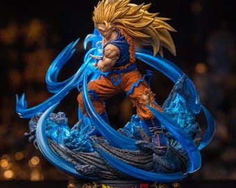 Figura de Goku Super Saiyajin 3 (archivo STL) / Diorama de anime para impresión 3D / Descarga digital