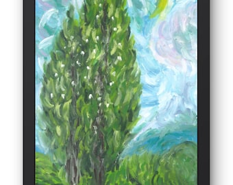 Oil Pastel Painting Original Tree Landscape Moon Impressionist Wall Art