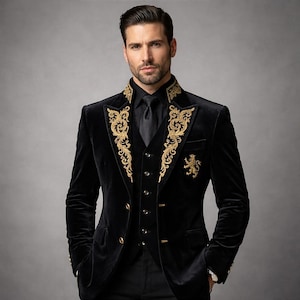 slim fit dress slacks Any Old Iron Men's Gold/Silver Sequin Suit Blazer Jacket main image 0