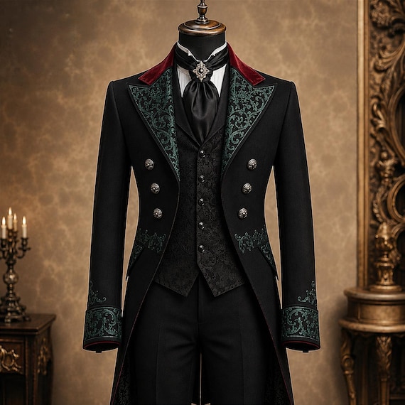 Mens Gothic Wedding Suit, Victorian Groom Tuxedo, Black Frock Coat, Gothic Prom Suit, Vampire Aristocrat Jacket, Formal Prince Coat