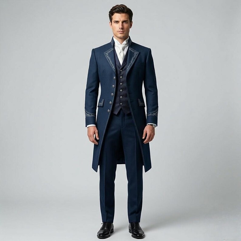 Men's Navy Blue Victorian Tailcoat Suit – Gothic Wedding, Steampunk Aristocrat Formal Wear image 3