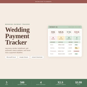 Wedding Payment Tracker Spreadsheet | Due Dates & Paid Status | Excel + Google Sheets | Editable Template