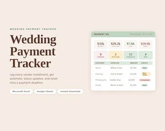 Wedding Payment Tracker Spreadsheet | Due Dates & Paid Status | Excel + Google Sheets | Editable Template
