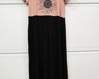 Upcycled Sunflower T-shirt Dress (Medium)