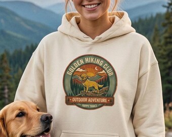 Sweat à capuche club de randonnée Golden Retriever, sweat-shirt vintage pour amoureux des chiens d'aventure en plein air