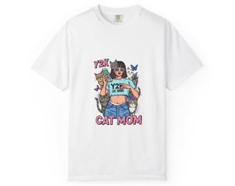 T-shirt rétro pour maman avec chat de l'an 2000 à effet vintage