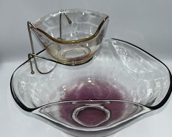 Vintage 3 Piece Ruby Colored Chip And Dip Set Indiana Glass Co. w/Box