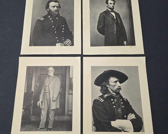 Vintagefoton av president Lincoln, general Grant, general Custer och general Lee
