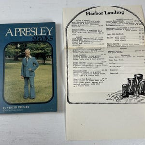 Signed A Presley Speaks Vestor Presley Book + Vintage Harbor Landing Menu Elvis