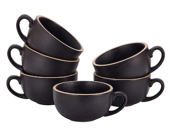 Set med 6 koppar vintagedesign 340 ml professionell barista keramisk latte cappuccino