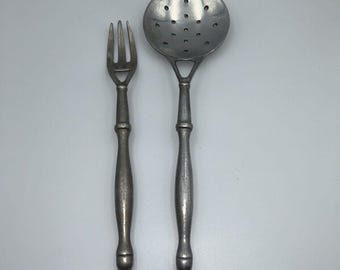 Vintage Wilton-Columbia Cast Aluminum Serving Utensil Set Slotted Spoon & Fork