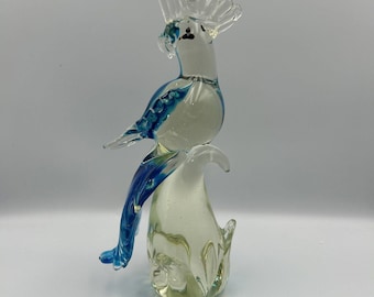 Vintage Murano Style Hand Blown Heavy Art Glass 12 Cockatoo/Parrot Sculpture