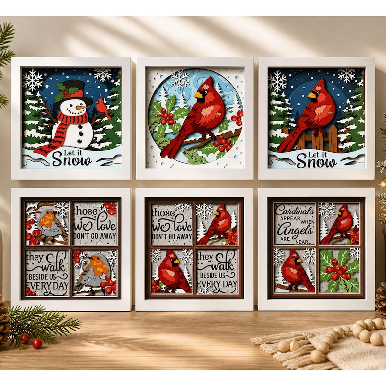 Cardinal Memorial Shadow Box SVG Bundle, Christmas Layered Cardinal SVG ...