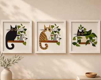 Bundle Cat Shadow Box SVG, Layered Cat Paper Cut File, 3D Cat Wall Art SVG, Cricut Laser Cut Template, Pet Lover Decor