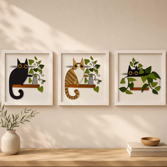 Bundle Cat Shadow Box SVG, Layered Cat Paper Cut File, 3D Cat Wall Art SVG, Cricut Laser Cut Template, Pet Lover Decor