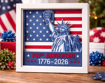 USA 250th Anniversary Shadow Box SVG, 1776-2026 Patriotic Eagle Paper Cut, American Flag Layered Art, Independence Day SVG, 3D Light Box
