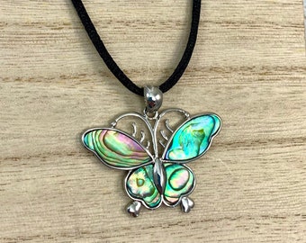 Green Abalone Butterfly Pendant Necklace With Popcorn Chain & Matching Earrings - Jewelry Set - View #8