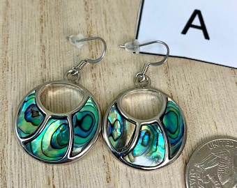 Abalone  Hoop Earrings Shell Drop Earrings Abalone Dangle Earrings Open Circle Shell Charms on Surgical Stainless Steel French Wires