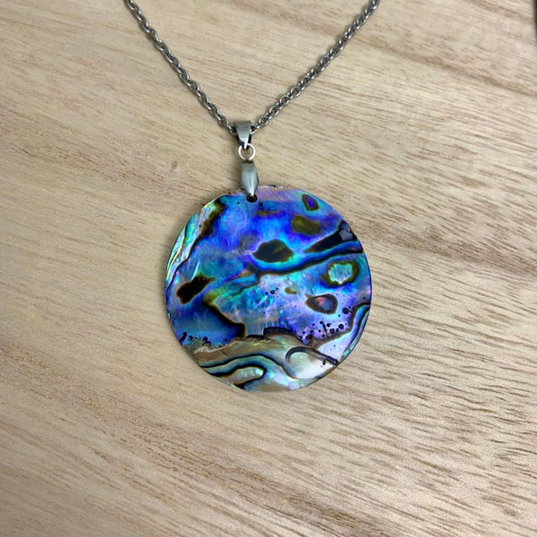 Large Round Pendant Necklace Abalone Pendant Necklace Large Shell Pendant Paua Shell Necklace Abalone Shell Jewelry Stainless Steel Chain