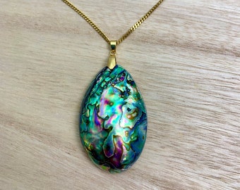 Large Abalone Shell Pendant Necklace Half Shell Blue Paua Necklace Abalone and Mother of Pearl Necklace Real Shell Necklace Tropical