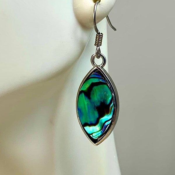 Abalone Earrings Shell Dangle Earrings Abalone Marquise Shell Mother of Pearl Drop Earrings Tropical  Jewelry Beach Lover Hawaii New Zealand