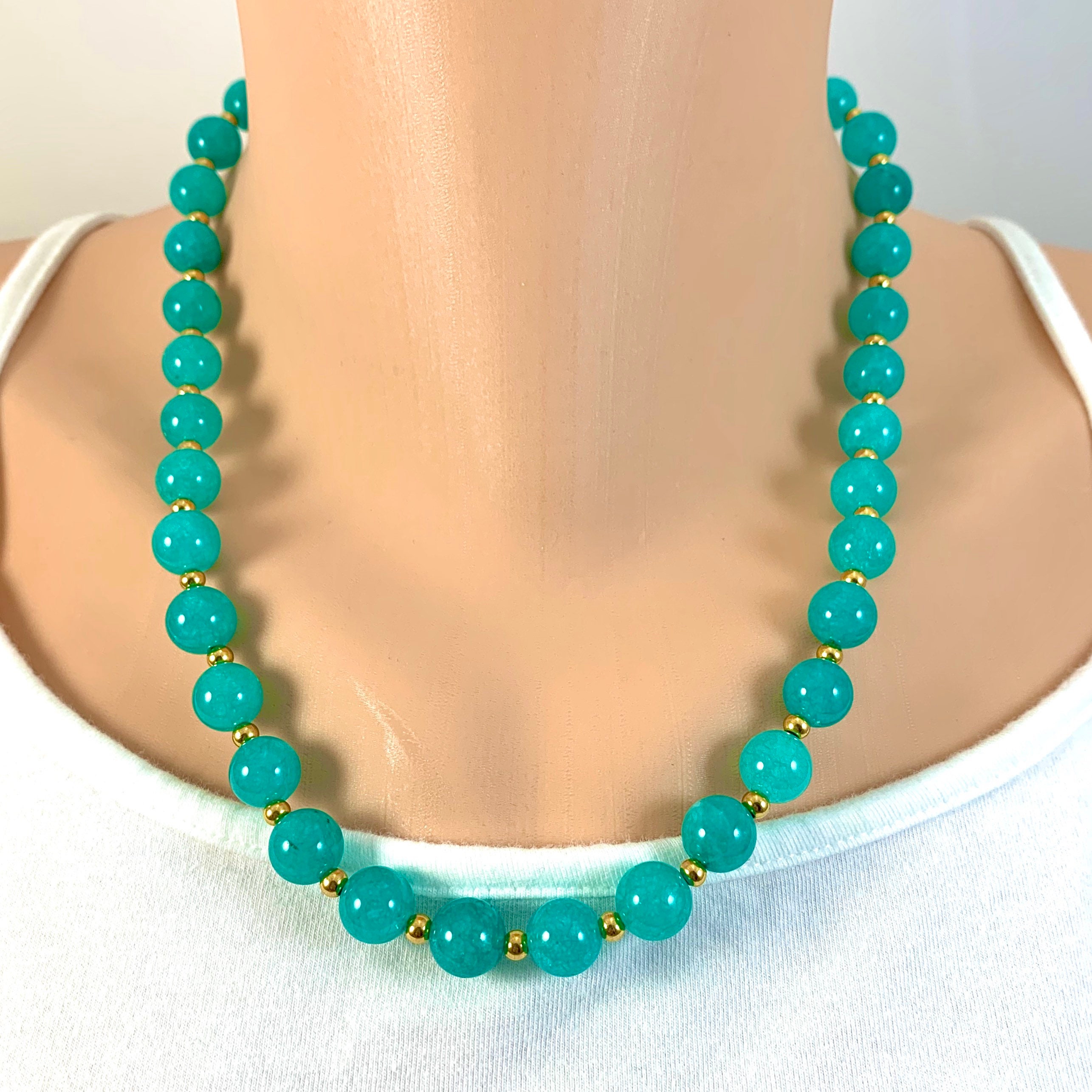 Amazonite Bead Necklace Amazonite Necklace Gold For Women | Etsy