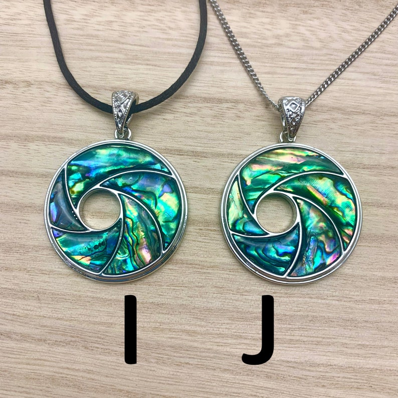 Abalone Shell Necklace Donut Paua Shell Swirl Abalone Shell Vortex Pendant on Choice of Stainless Chain or Black Cord, Choose Length image 5