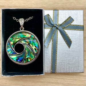 Abalone Shell Necklace Donut Paua Shell Swirl Abalone Shell Vortex Pendant on Choice of Stainless Chain or Black Cord, Choose Length image 8