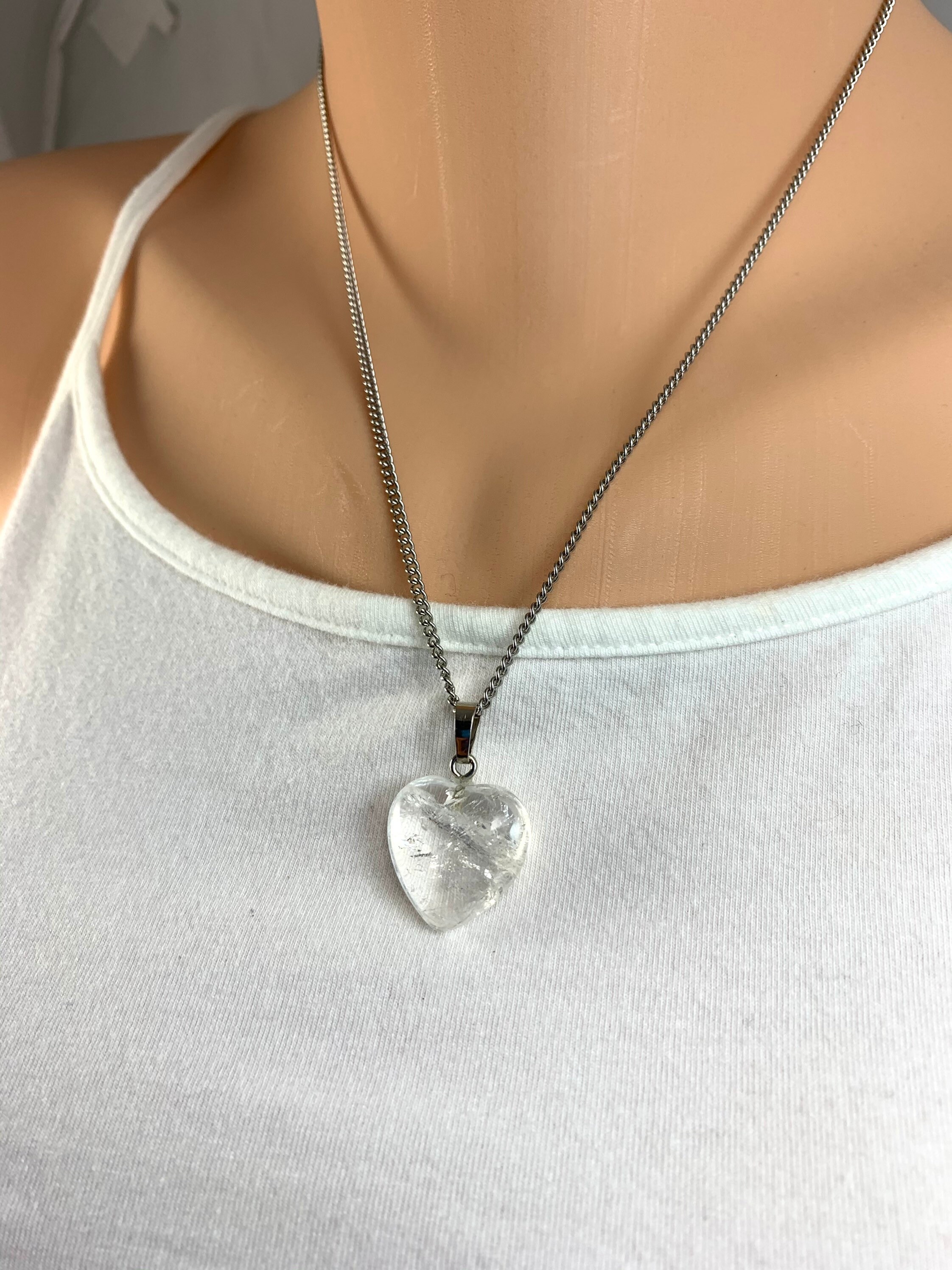 Clear Quartz Heart Necklace Quartz Heart Pendant on Stainless Etsy UK