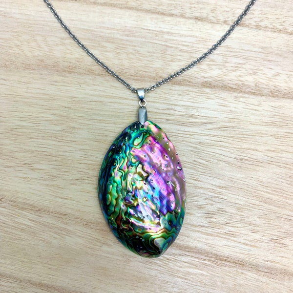 Abalone Pendant Necklace Half Shell Blue Paua Pendant Necklace Abalone and Mother of Pearl Tropical Shell Jewelry Abalone Shell Gift Idea