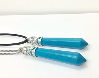 Turquoise Point Necklace, Turquoise Pendant Necklace, December Birthstone Necklace, Turquoise Stainless Steel Necklace