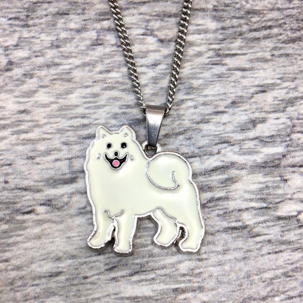 Dog Charm Necklace Samoyed Necklace Samoyed Pendant Necklace American Eskimo Dog Gift Samoyed Jewelry Gift Enamel Dog Charm Necklace