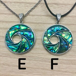 Abalone Shell Necklace Donut Paua Shell Swirl Abalone Shell Vortex Pendant on Choice of Stainless Chain or Black Cord, Choose Length image 3