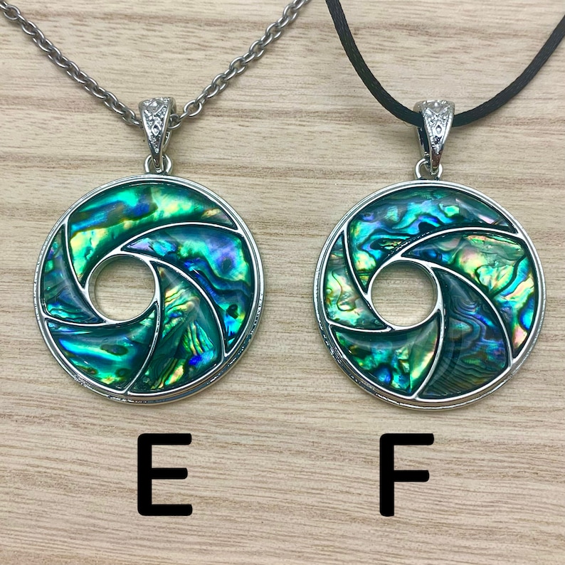 Abalone Shell Necklace Donut Paua Shell Swirl Abalone Shell Vortex Pendant on Choice of Stainless Chain or Black Cord, Choose Length image 3