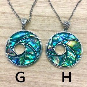 Abalone Shell Necklace Donut Paua Shell Swirl Abalone Shell Vortex Pendant on Choice of Stainless Chain or Black Cord, Choose Length image 4