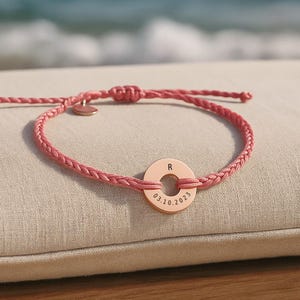 Custom Engraved Braided String Bracelet, Personalized Hollow Circle Disc Adjustable Wristband, Multiple Colors Available