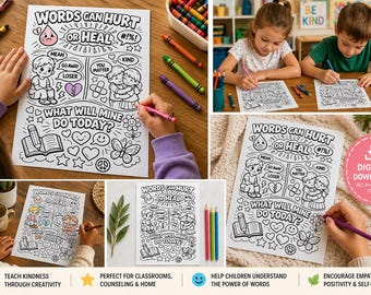 Kindness Coloring Page | Words Can Hurt or Heal Activity (Digital Download) Words