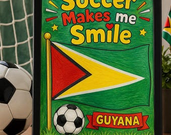 Guyana Flagge Fußball Malseite | Fußball bringt mich zum Lächeln | Druckbare PDF | Fifa Fan Geschenk | Sofortdownload | 8,5x11