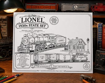 Lionel 1930s State Set Coloring Page Model Railroad Printable | Train Enthusiast Activity Sheet | Instant Download