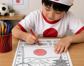 World Cup Japan Soccer Makes Me Smile Coloring Page of the Flag 8.5x11 digital download jpeg