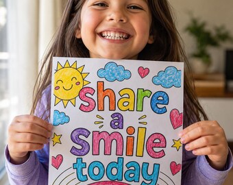 Share a Smile Today Coloring Page | Positive Affirmation Printable | Coloring Sheet | Instant Download JPG
