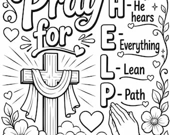 Prayer Power Scriptural Memory Aid Coloring Page Digital Download JPEG and PDF