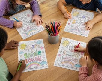Share a Smile Today Coloring Page | Kindness Activity Printable | Positive Affirmation Coloring Sheet | Senior Friendly Activity
